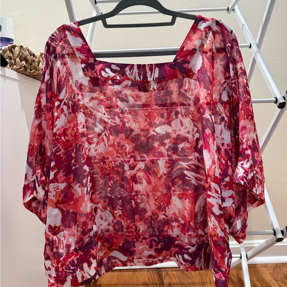 a.n.a Red and Pink Floral Blouse